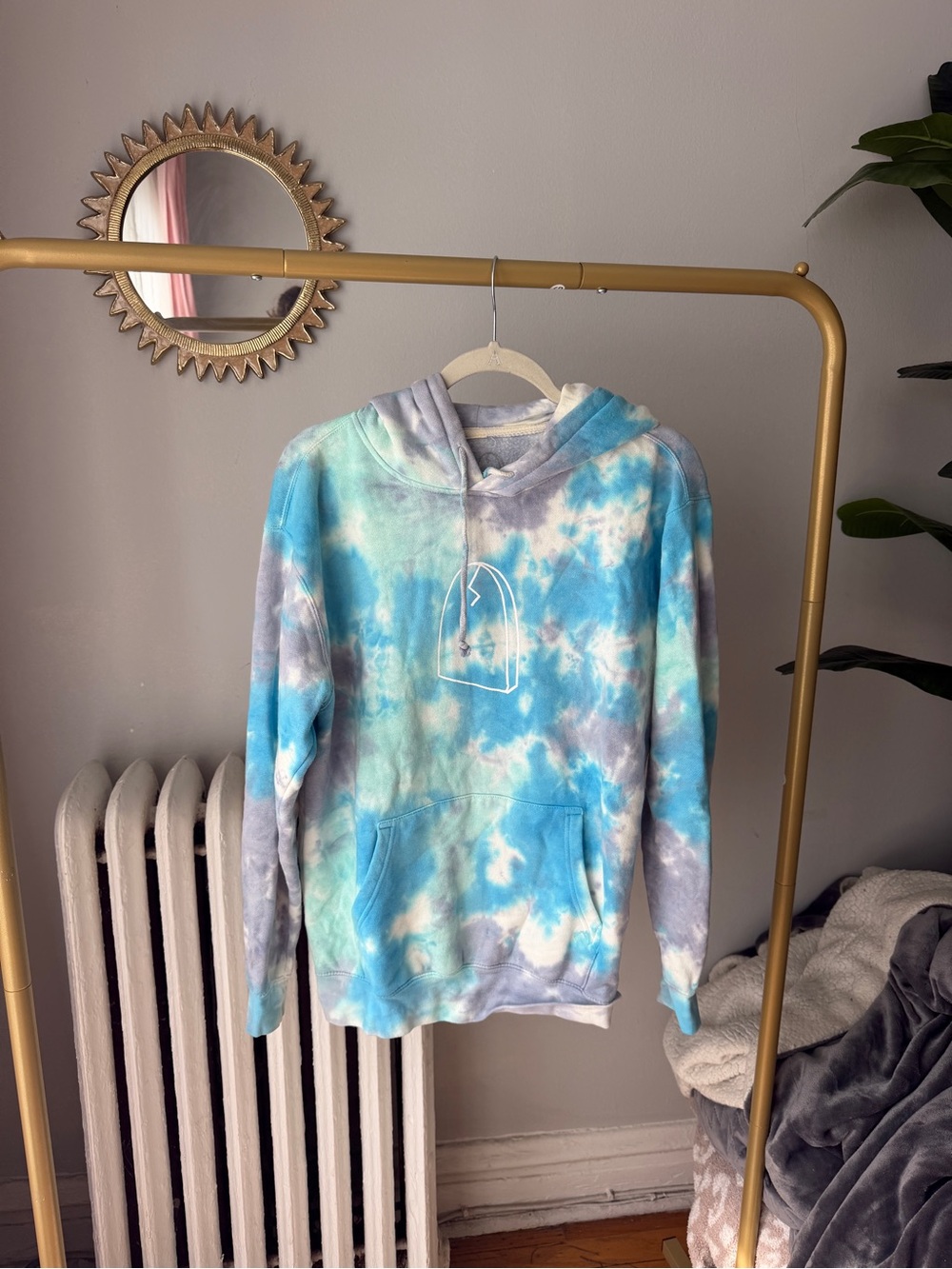 Tie-Dye Blue & Gray Hoodie with White Graphic